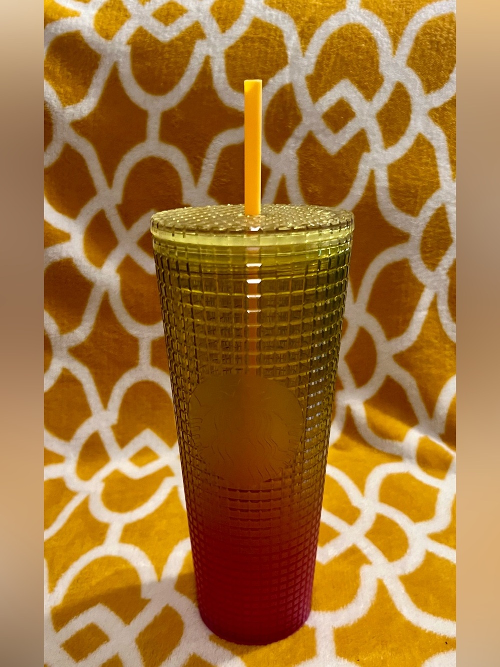 Starbucks Yellow to Red Ombre Textured Tumbler with Straw